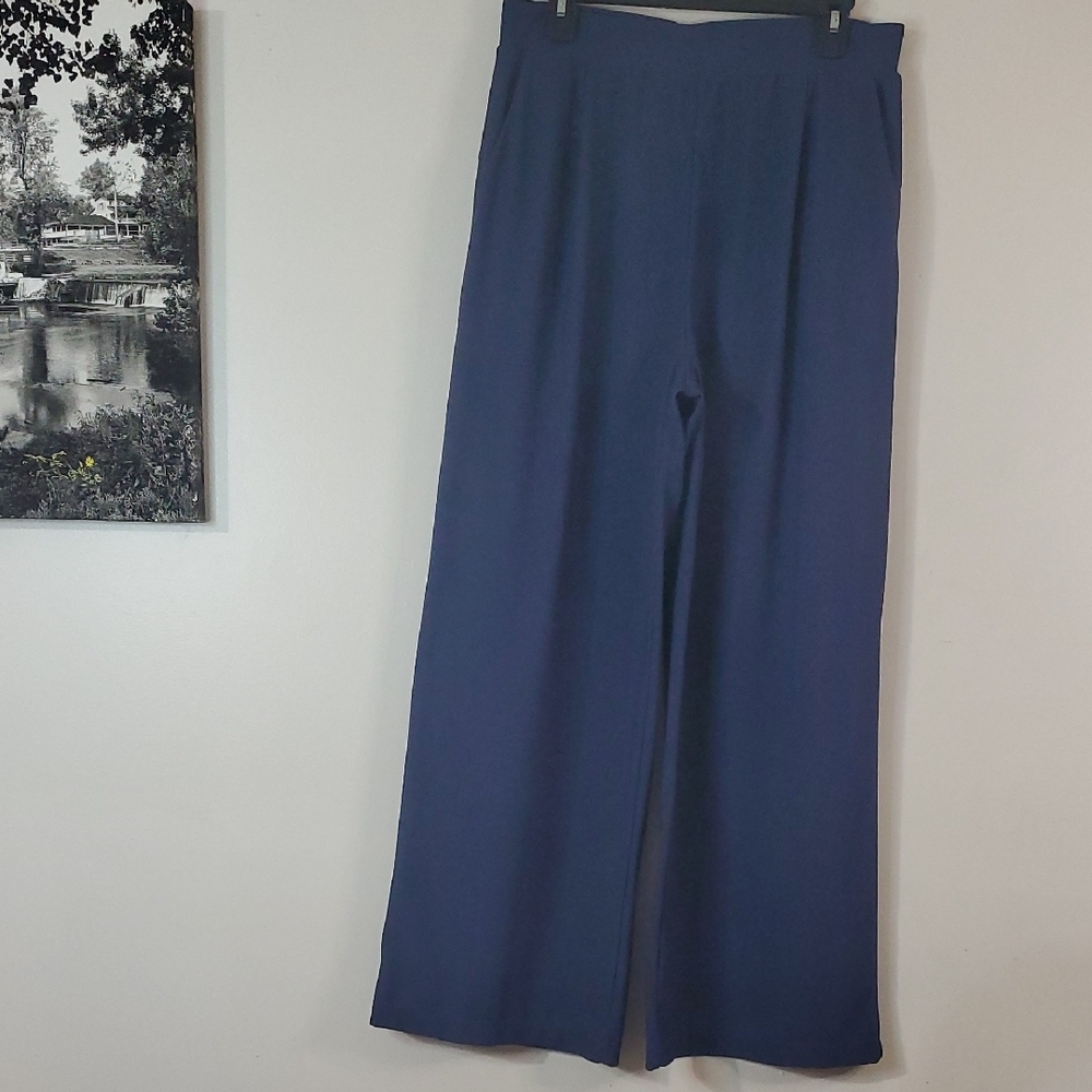 Halara Pull-On Wide-leg Trouser Size Large Blue Coastal Nautical Office